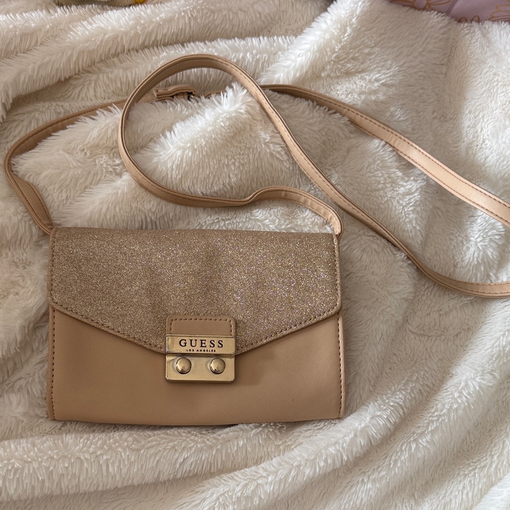 Guess Beige and Glitter Crossbody Bag